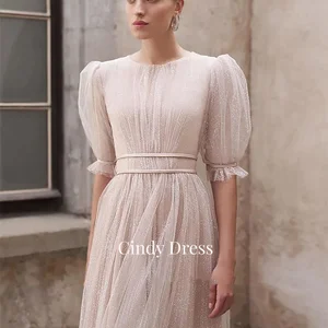Cindy-Women-Women Puff Round Ärmel, rosa Fleisch, elegante fette Partykleider, Gala-Ball, Hochzeitskleid, 2024 8 Hauptverkäufe Hochzeitskleid für mollig - №7