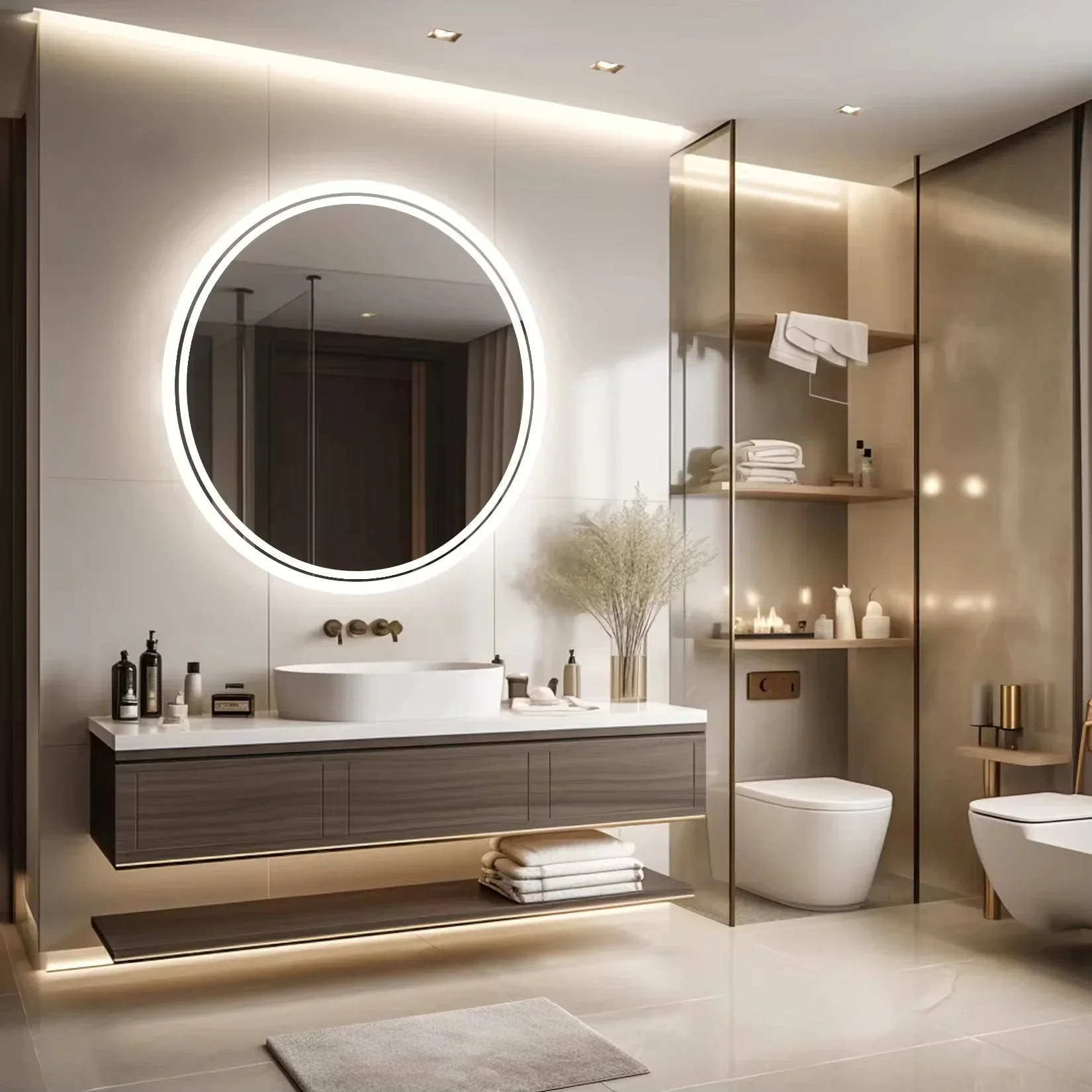 16inch Round LED Bathroom Mirror Backlit HD Dimmable Touch Control Wall Mounted Vanity Mirror for Home Hotel IP44 Wall mirrors