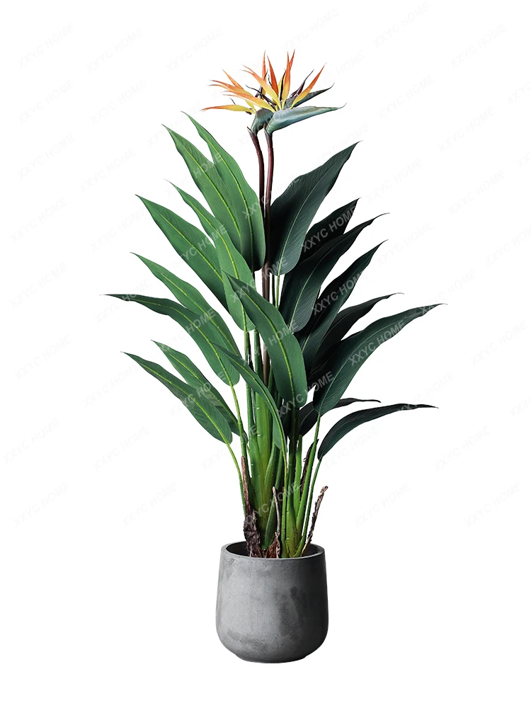 Nordic Large Floor Simulation Green Plant Auspicious Bird Bird of Paradise Potted Fake Flower Art Decoration Ornaments