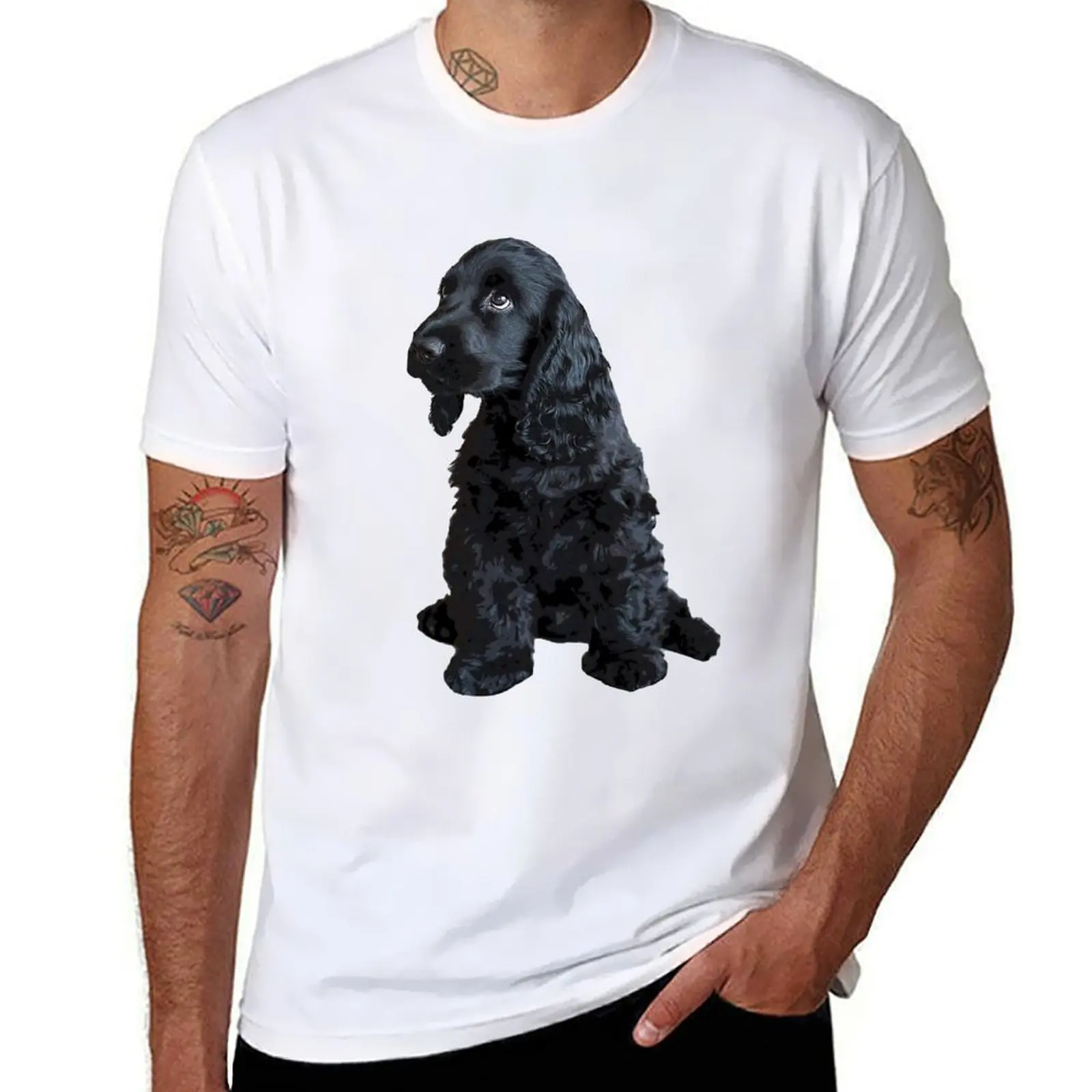 English Cocker Spaniel Cute Black Puppy Dog T-Shirt blue archive custom shirt topping tshirts for men