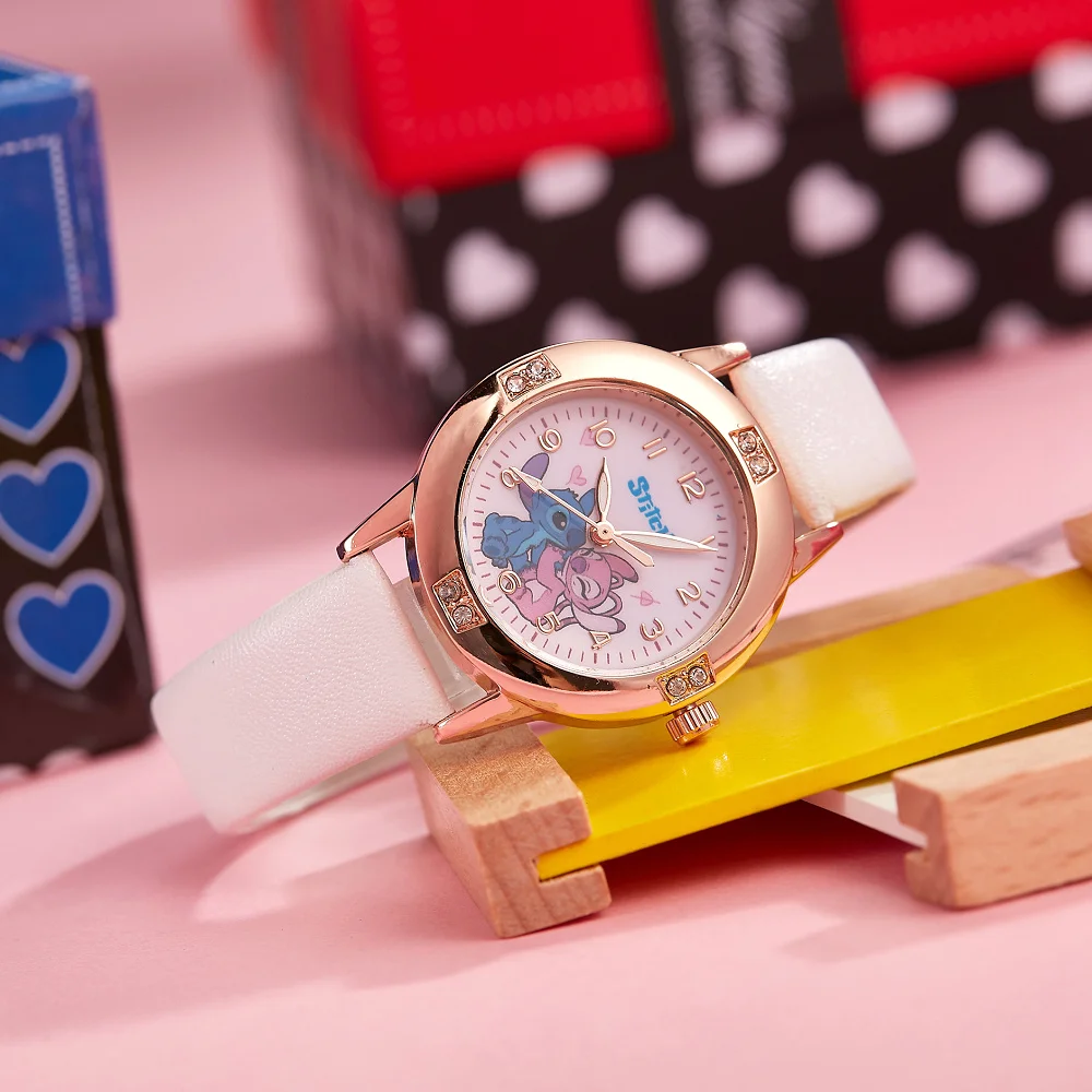 Disney Stitch Cartoon Ladies Girl Steel Belt Belt High Quality Diamond Set Quartz Watch Women's Watches Quartz kid Wristwatch