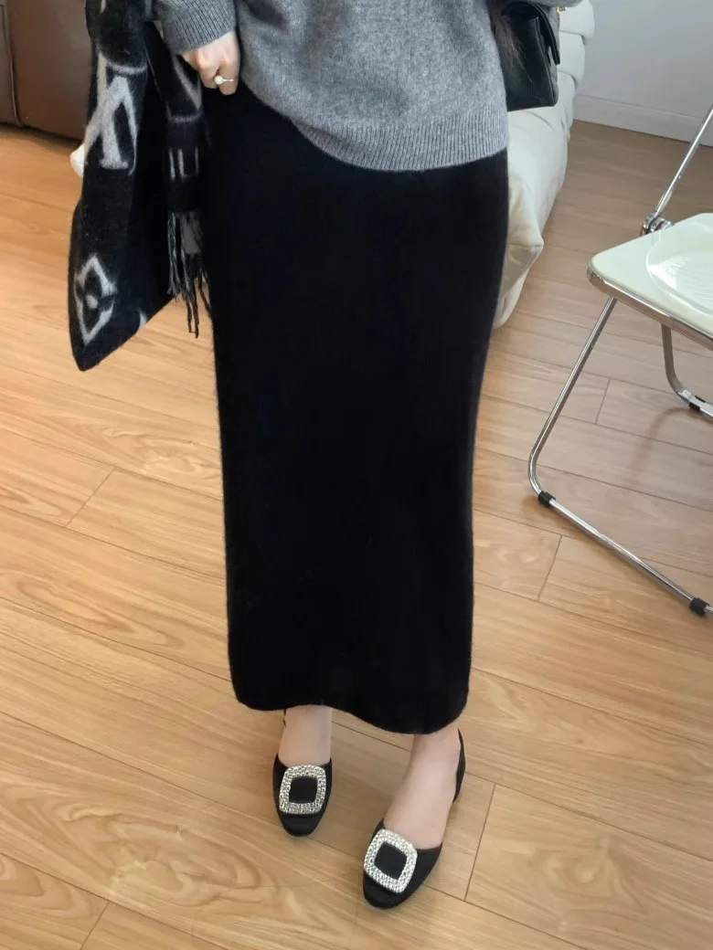 تنورة شمعية ناعمة للخريف والشتاء تنورة مستقيمة متعددة الاستخدامات ورقيقة محبوكة تنورة متوسطة وطويلة على شكل حرف H تنورة غير رسمية للنساء