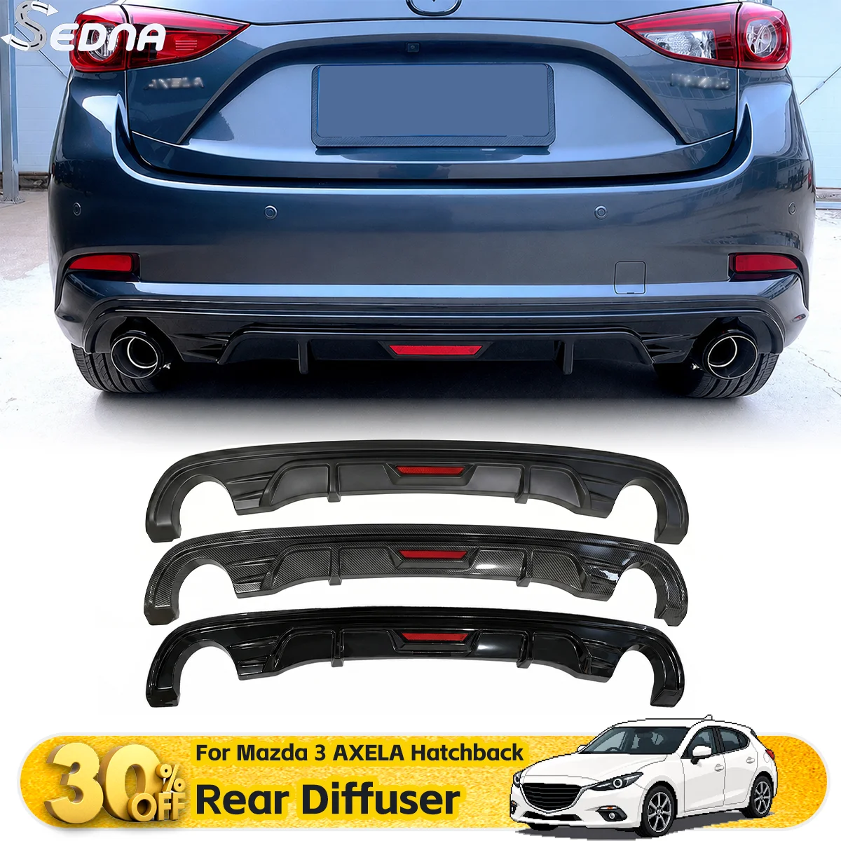 Heckdiffusor für Mazda 3 Axela Hatchback 2017-2019 Auto-Heckstoßstangenlippe Splitter Sport Bodykit Exterieur-Zubehör