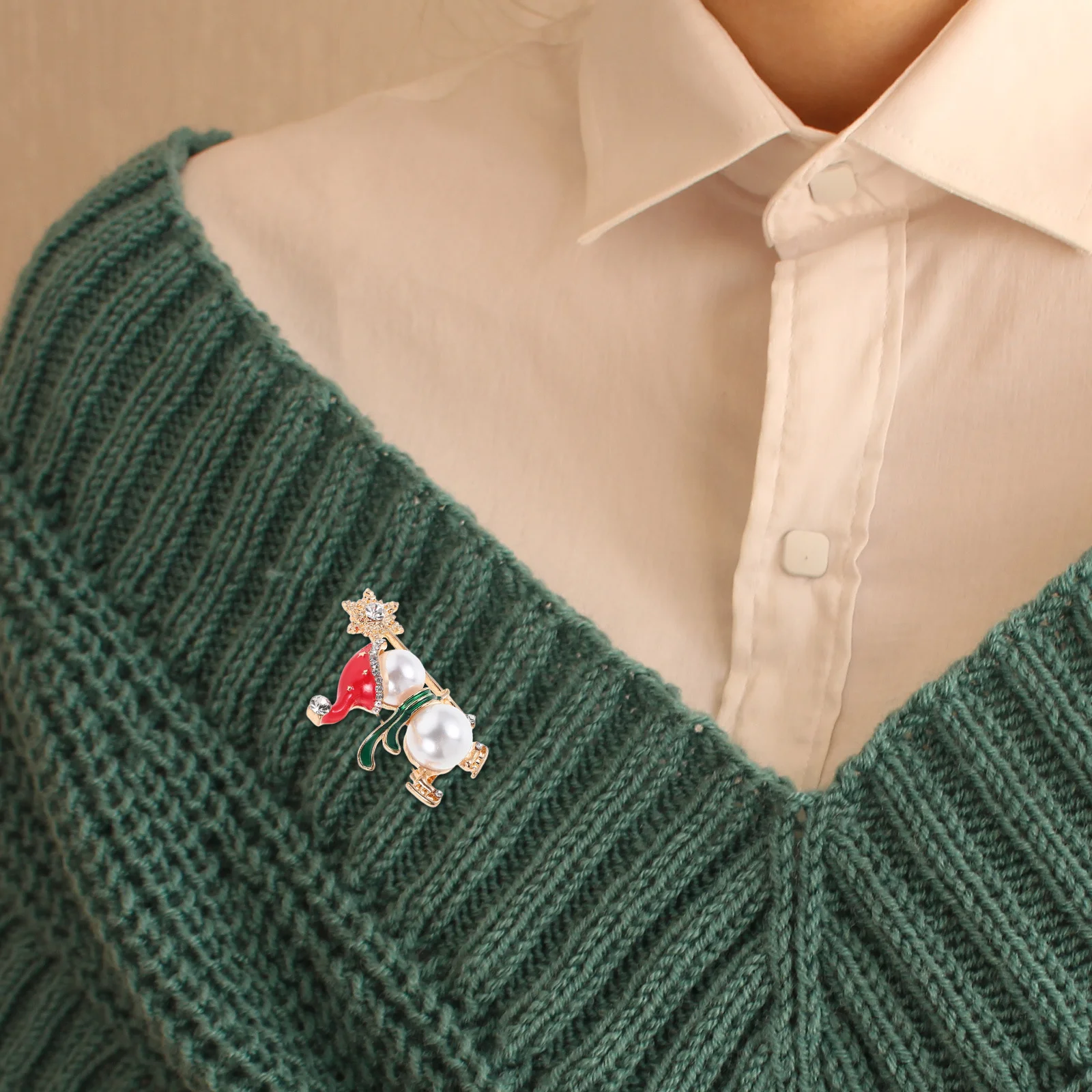 

Snowman Brooch Pin Christmas Lapel Pin with Enamel Rhinestone Pearl for Sweaters Coats Scarves Holiday Jewelry
