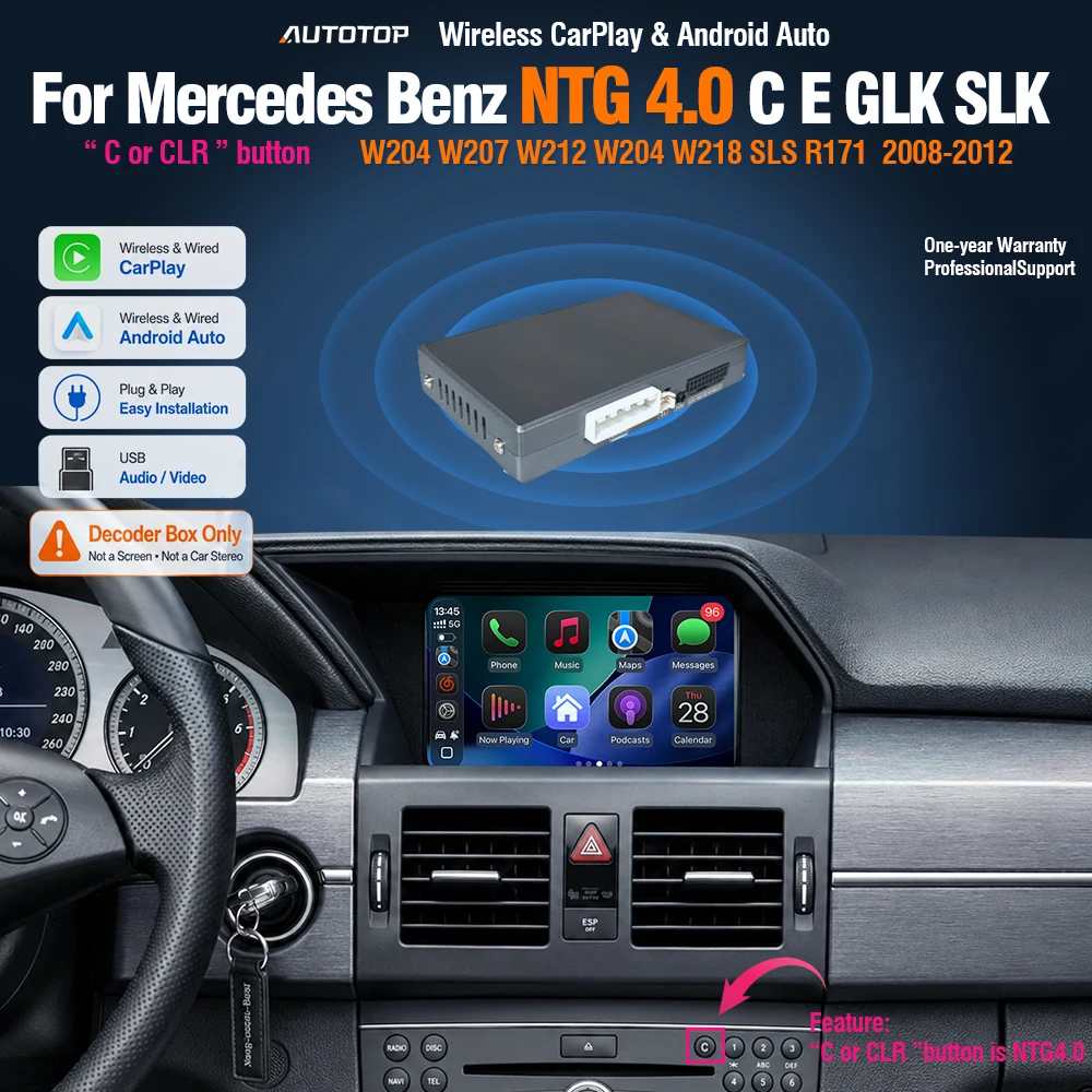 UTOTOP Kabelloser Apple CarPlay Android Auto Decoder Box für Mercedes-Benz C-Klasse W204 S204 C204 E-Klasse W212 S212 C207 A207 GLK X204 NTG4.0 Original Bildschirm Nachrüst-Interface AirPlay