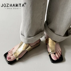 JOZHAMTA Size 34-39 Women Wedges Slides Sandals Real Leather Flip Flops Mid Heels Summer Shoes 2025 Casual Daily Home Slippers