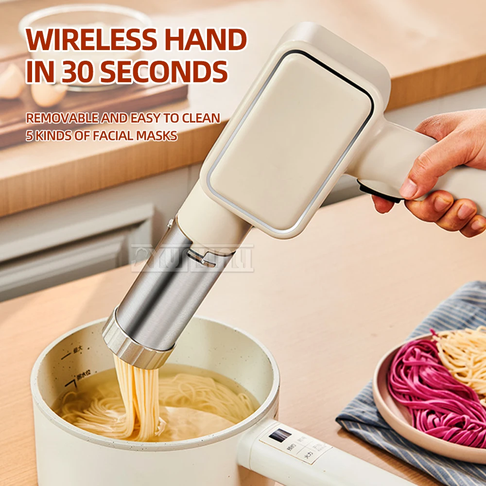 Portable Wireless Noodle Maker with 5 Different Stainless Steel Molds Fast Pressing Pasta Machine Kitchen Tool