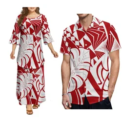 Customized On Demand Hawaii Trumpet Sleeve Puletasi Dress Polynesian Top Quality Dress