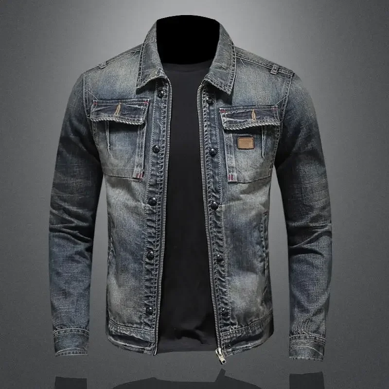 Men\'s Retro Classic Denim Jacket Autumn Street Trend Handsome Riding Windproof Men\'s Clothing High Street Casual Lapel Jacket