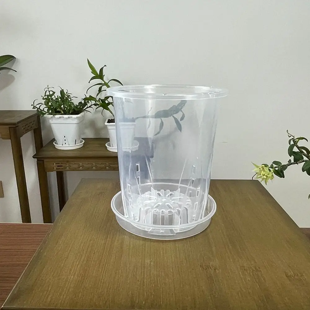 Breathable Root Control Transparent Flower Pot Beautiful Plastic Phalaenopsis Orchid Pots with Tray With Stomata Planting Pot