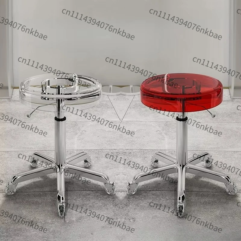 Stainless Steel Acrylic Rotating Lift Stool, Five-Claw Base Mobile Chair for Bar, Beauty Salon and Nail Shop