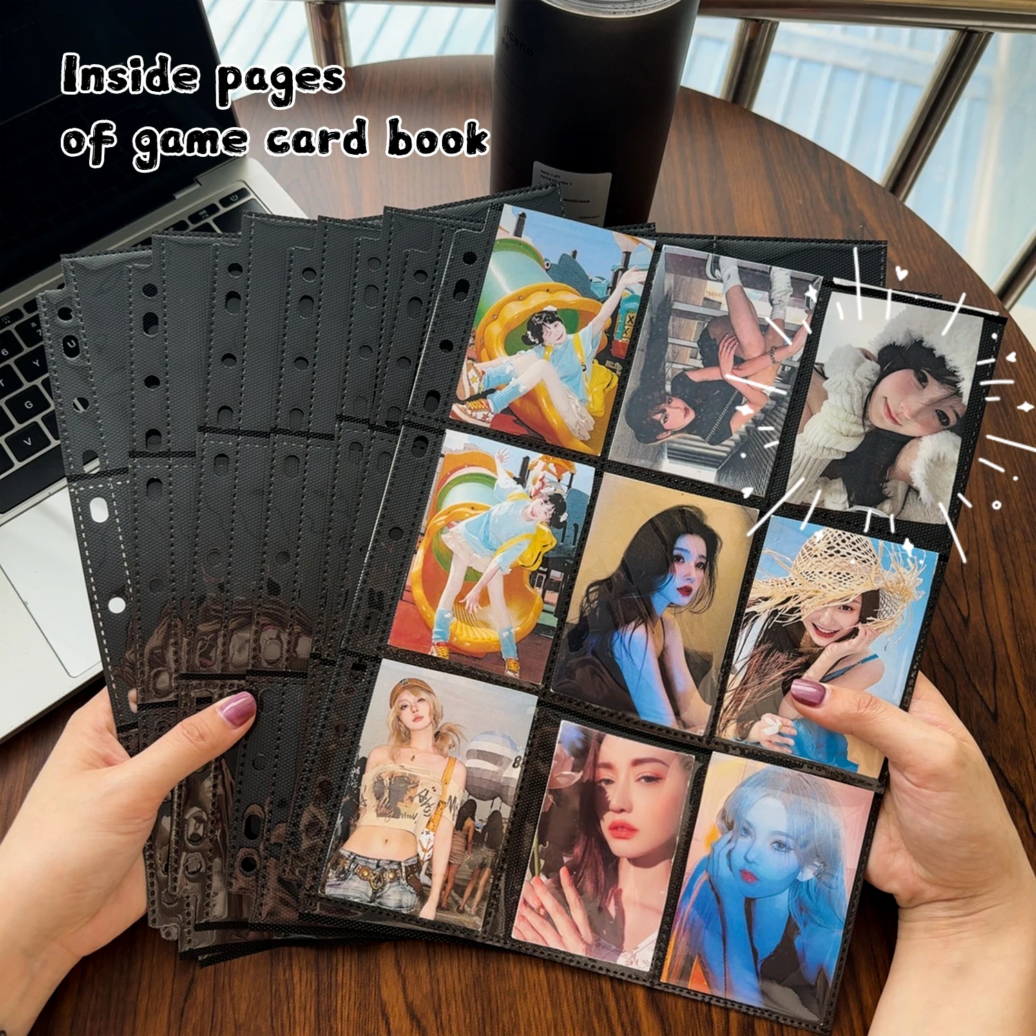 Double Side Black Binder Pages A4 Size 9 Pocket Trading Gaming Card Sleeves Storage Album ID Card Holder Idol Photo Collection