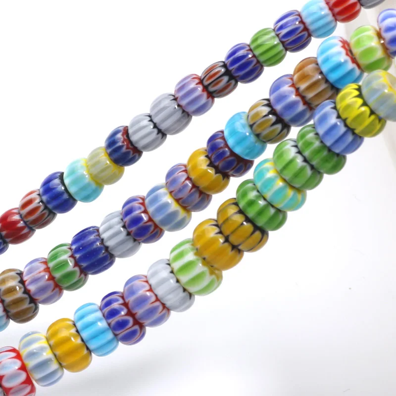 5/6/7mm About 100pcs Round Colorful Patterned Glazed Lampwork Czech Glass Beads For Jewelry Making Pendants Necklaces Bracelets