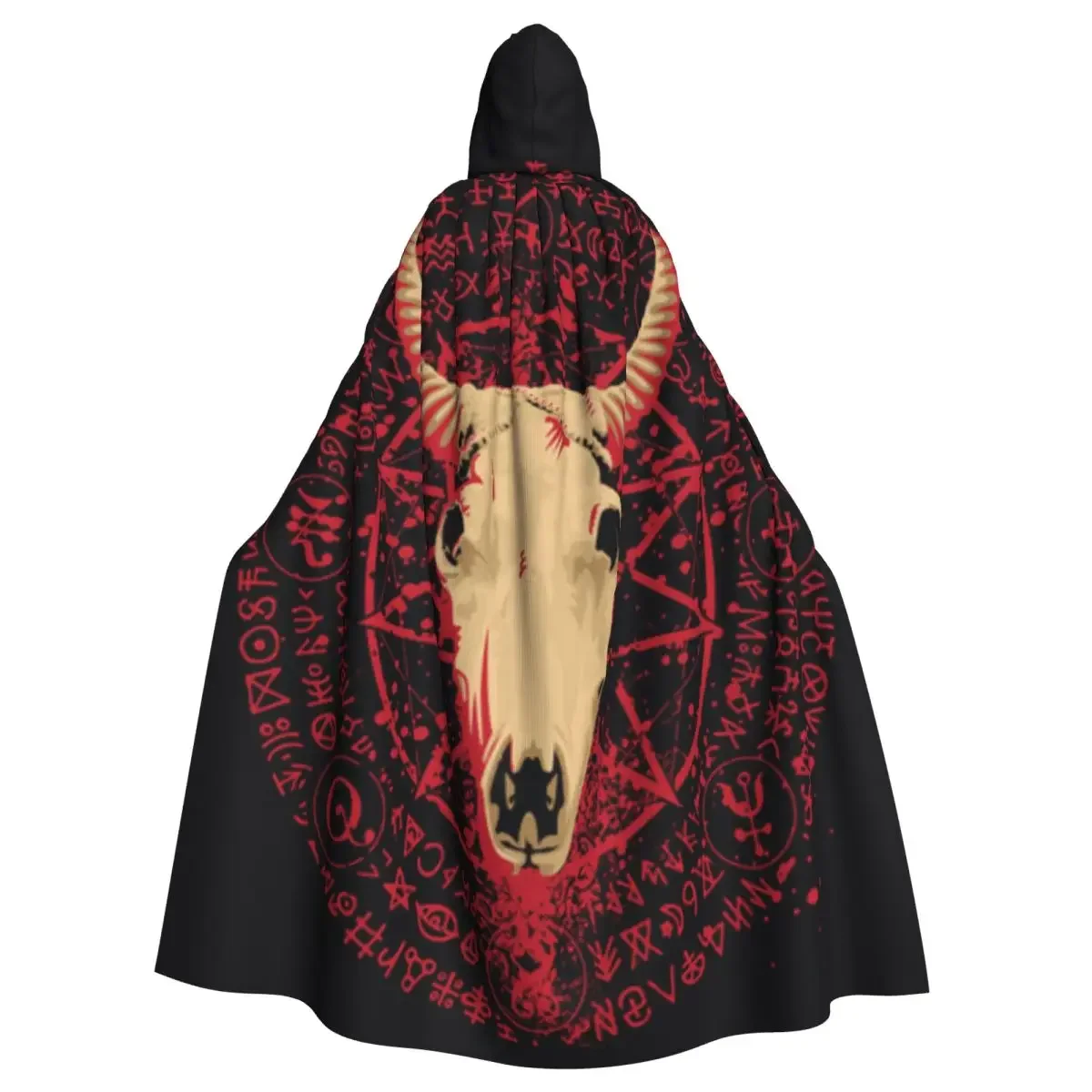 

Unisex Witch Party Reversible Hooded Adult Vampires Cape Horned Cow Skull Pentagram