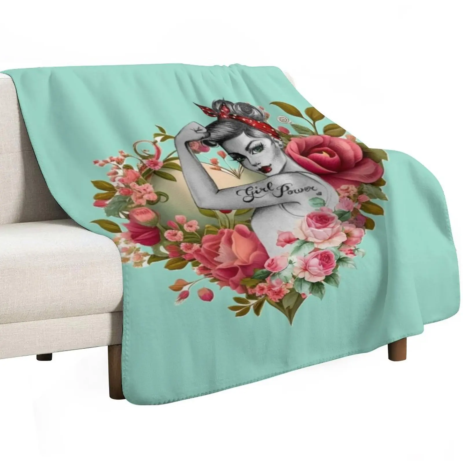 Girl Power by Anne Cha Modern Rosie the Riveter Throw Blanket Summer Beddings Hairys Flannel Fabric Fashion Sofas Blankets