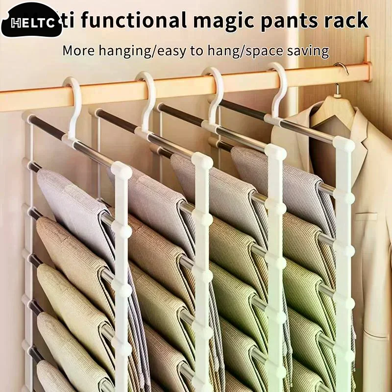 1pcs Foldable Multi-Tier Trouser Rack Wardrobe Storage Organizer Space Saving Hanger For Home Bedroom Closet And Retail Display