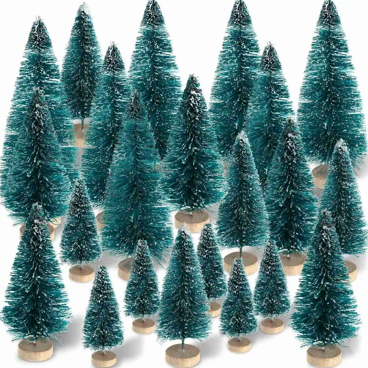 

60 Pieces Mini Sisal Snow Frost Trees Winter Pine with Wood Base Snow Ornaments Tabletop Trees for Christmas Decoration