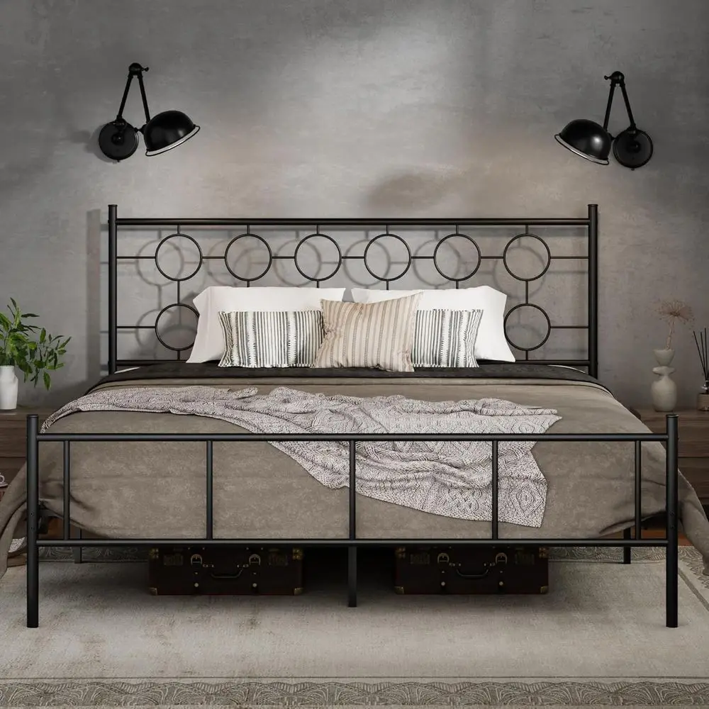 Victorian-Style King-Size Metal Platform Bed Frame with Headboard, Footboard, and Storage, 12-Inch Under-Frame Storage, Slat-Bas