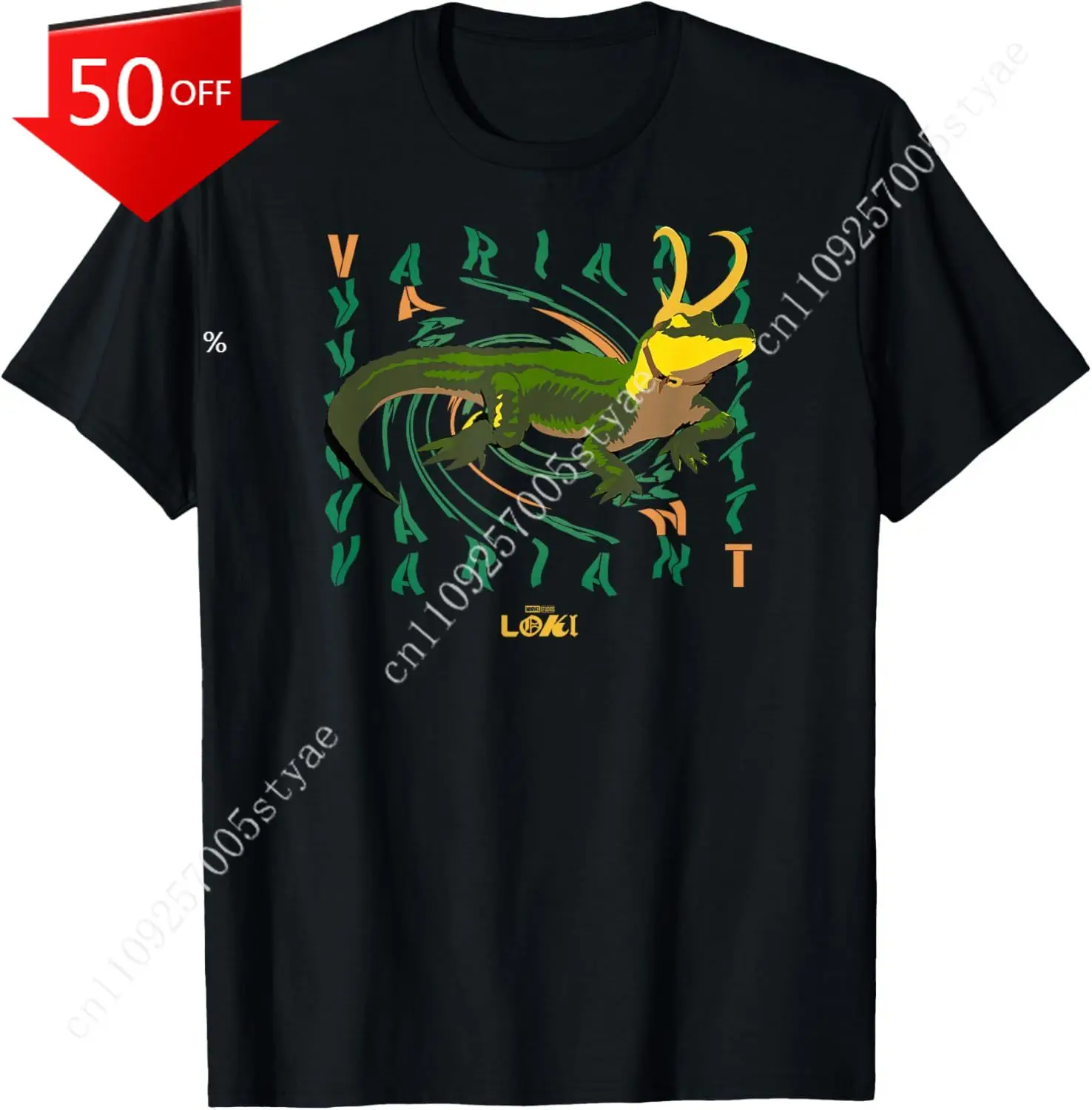 

Marvel Loki Alligator Variant Text Swirl T-Shirt Men's Women's Lightweight Short-Sleeve Mens Womens T-Shirts