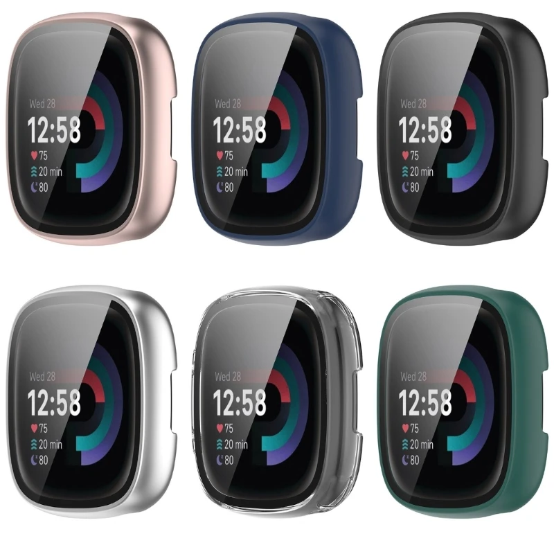 Screen Protector Case for Fitbit Sense 2 Versa 4 Versa4 Smartwatch Full Coverage PC Protective Cover Washable Bumper Shell Skin