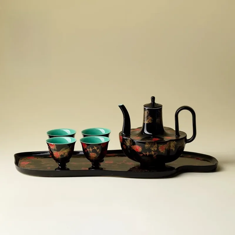 Chinese Style Fish Jumping Wine Set High-end Turquoise Green Wine Jug Cup Set Holiday Gifts To Entertain Guests