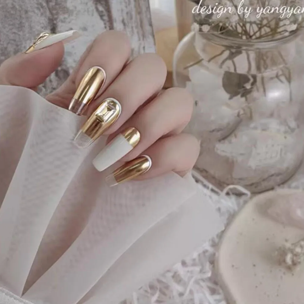 4pcs 미러 효과 금속 크롬 네일 파우더 골드 실버 샴페인 구리 네일 반짝이 안료 4 색 광택 네일 마찰 먼지