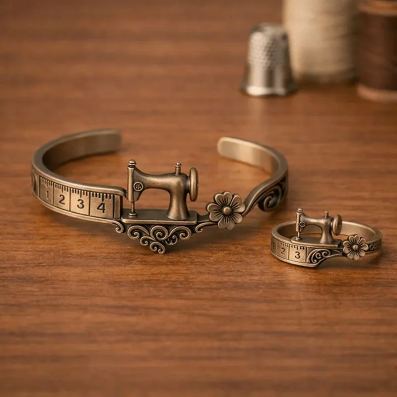 New Elegant Sewing Machine Ring For Women Fashion Vintage Unique Cuff Craft Design Metal Finger Ring Jewelry Gift