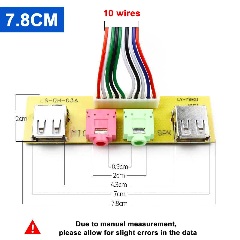 1pcs PC Computer Case 6.8/7.4/7.8cm Front Panel USB Audio Port Mic Earphone Cables USB 2.0 Plug Guard Extend Connectors 65CM