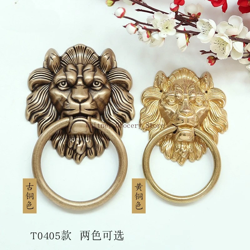 Decorative household door to make old wooden door lion head antique door ring beast head handle brass retro