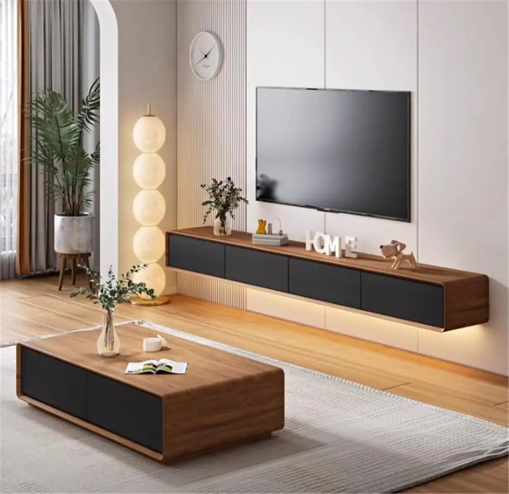 Wall Mounted Floating TV Stand With 2 Drawer 2 Cabinet Cable Management Media Console Storage, Customized