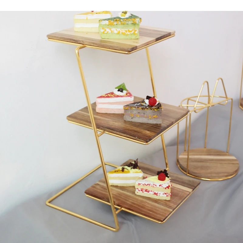 Three-tier Dessert Cake Tray Wooden Dinner Plate Household Bread Dish Tableware Platter Restaurant Hotel Refreshments Dishes