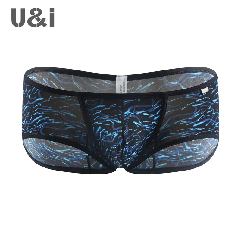 U&I trendy men\'s sexy low waist boxer briefs fashionable trend personality printing nylon breathable bullet separation