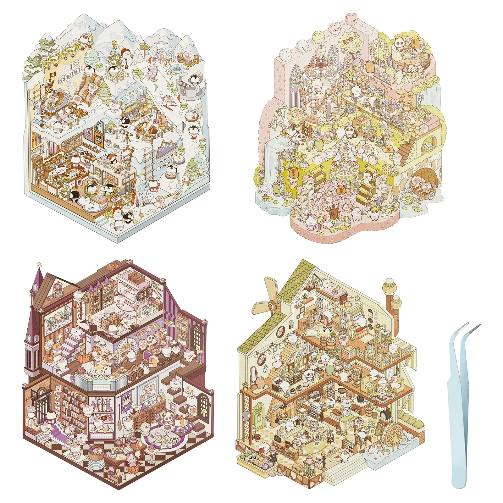 

4 шт., бумажная наклейка на сцену, книга для снятия стресса, 3D наклейка, сцена, стимуляция воображения, 3D миниатюрная книга для ландшафтного дизайна для детей