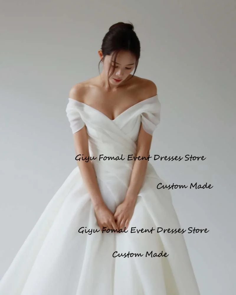 Giyu Off Shoulder Organza A Line Korea Wedding Dresses Photoshoot Pleats Floor Length Bridal Gowns Corset Back Custom made