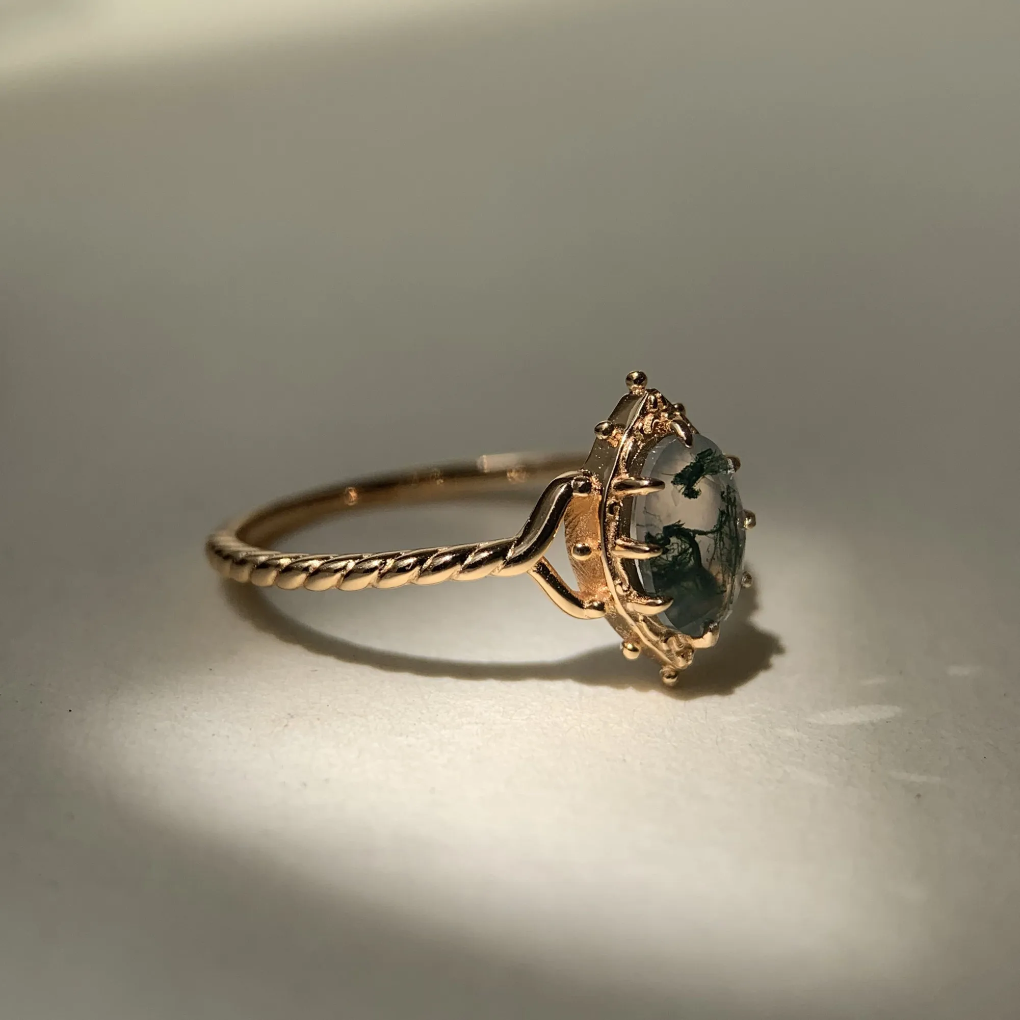 Natural Moss Agate Engagement Ring Vintage Unique  Silver Gold Solitaire Promise Anniversary Jewelry for Women