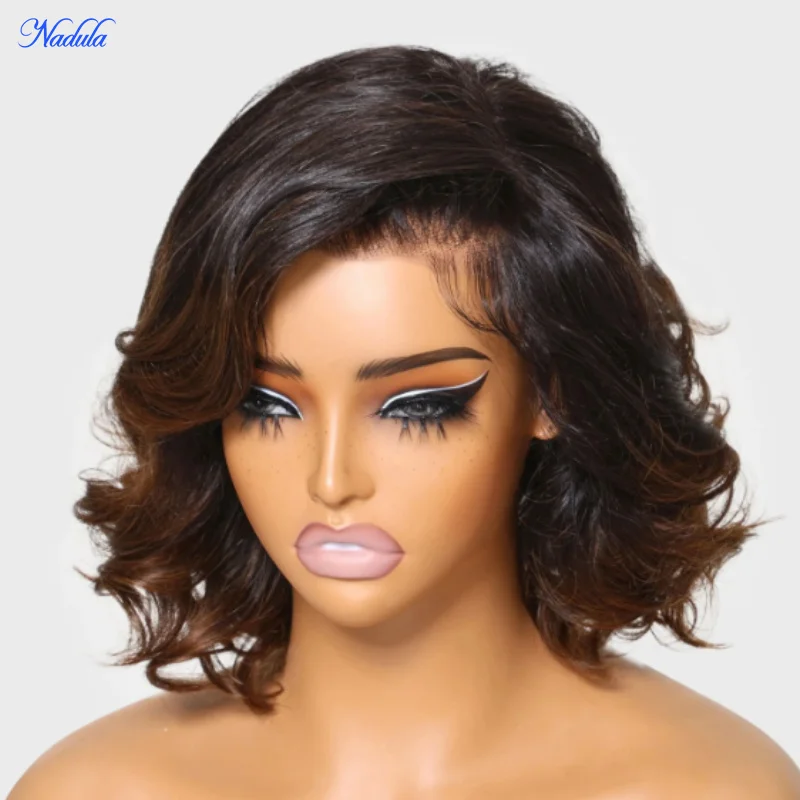 

Nadula Спиральные кудри BOB Парик Настоящие человеческие волосы Каштановый коричневый цвет 13x4 Предварительно вырезанный HD Прозрачный парик фронта шнурка Готов к ношению