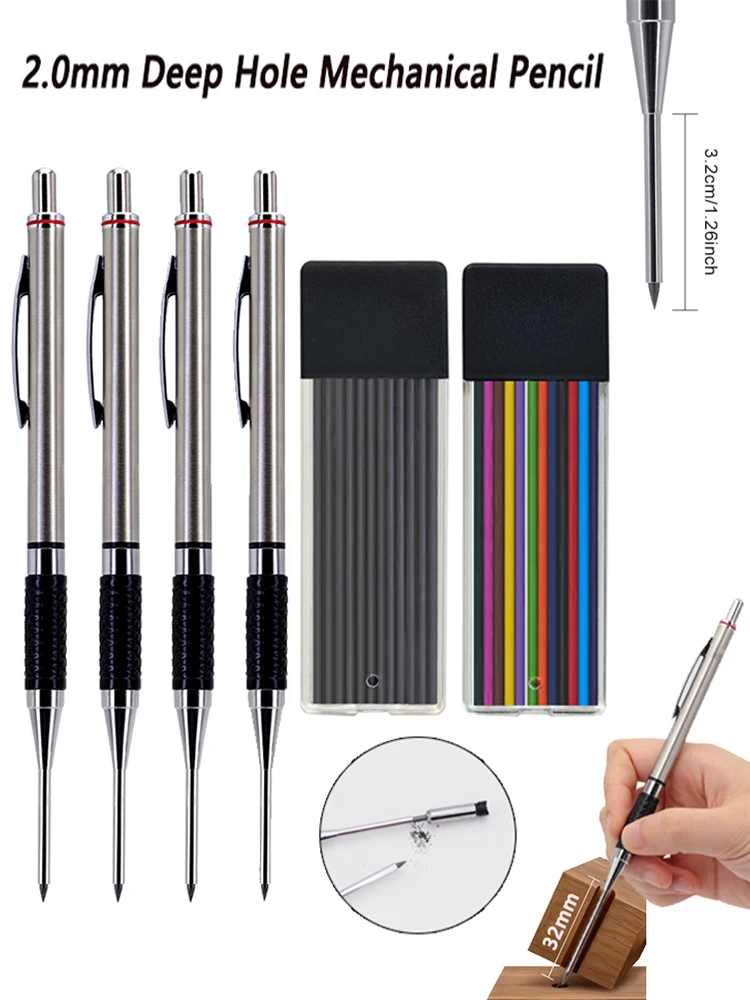 Nieuw mechanisch potlood voor houtbewerking met diep gat, 2,0 mm antislip zachte set handgreep automatisch potlood ingenieur tekening markeergereedschap - afbeelding 2