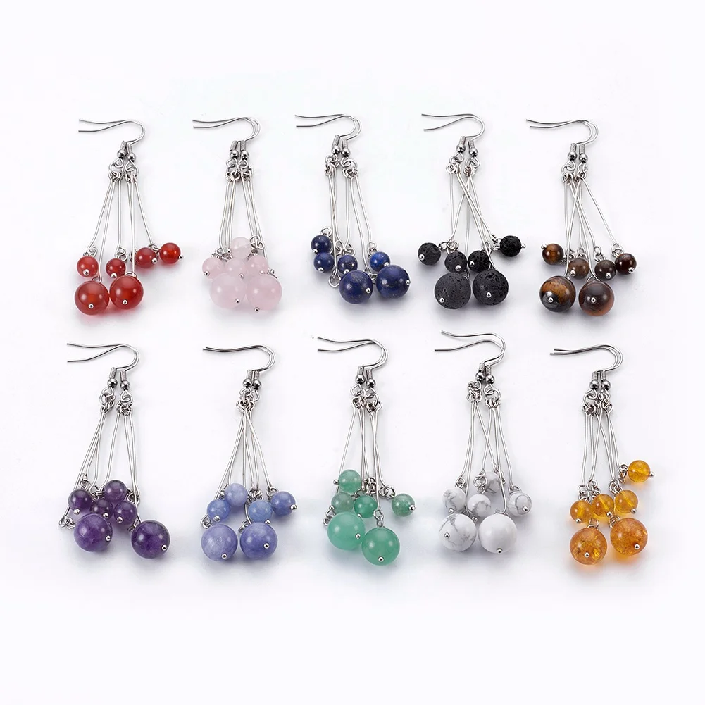 

Kissitty 15 Pairs Mixed Color Natural Stone Dangle Earrings For Women Stainless Steel Hook Earrings Jewelry Findings Gift