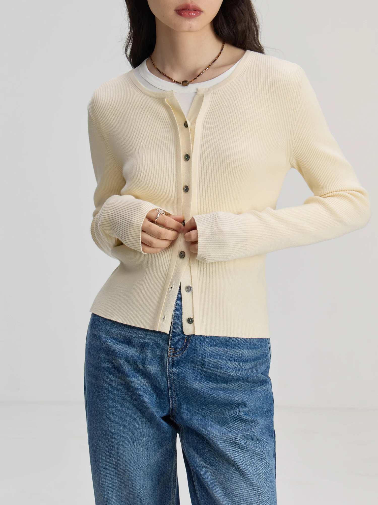 ZIQIAO Petite Slimming Hooded Knitted Sweater for Women Autumn 2024 New Cardigan Jacket Round Neck Top 24ZQ93078+24ZQ93079