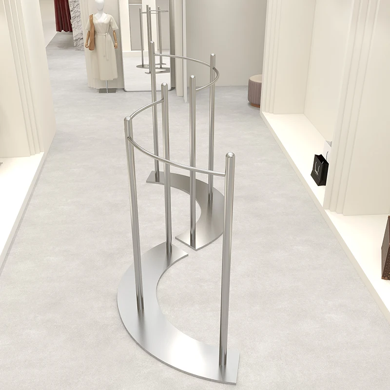 

Clothing store display rack, middle island rack, curved floor-to-ceiling stainless steel women's clothing store