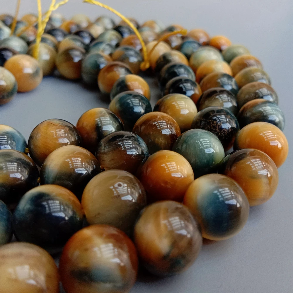 3 Strands Yellow Blue Tiger Eye 10mm Smooth Round Loose Beads For Jewelry Making DIY 15