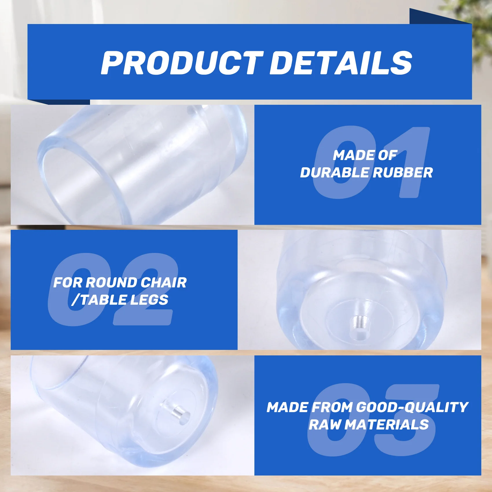 DT20 4Pcs Transparent Rubber Furniture Chair Table Leg Floor Feet Cap Cover Protector 15mm Round