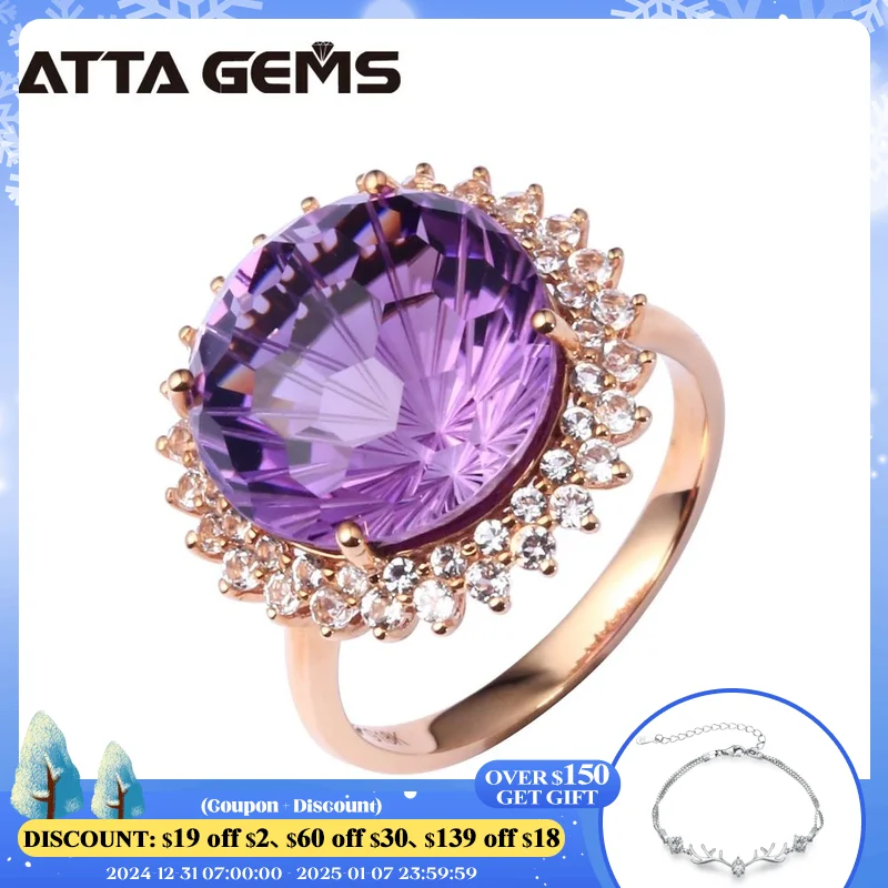 

Natural Amethyst Real 18K Rose Gold Women Wedding Ring 13 Carats Amethyst Firework Cutting With Diamond Ring Jewelry Brand