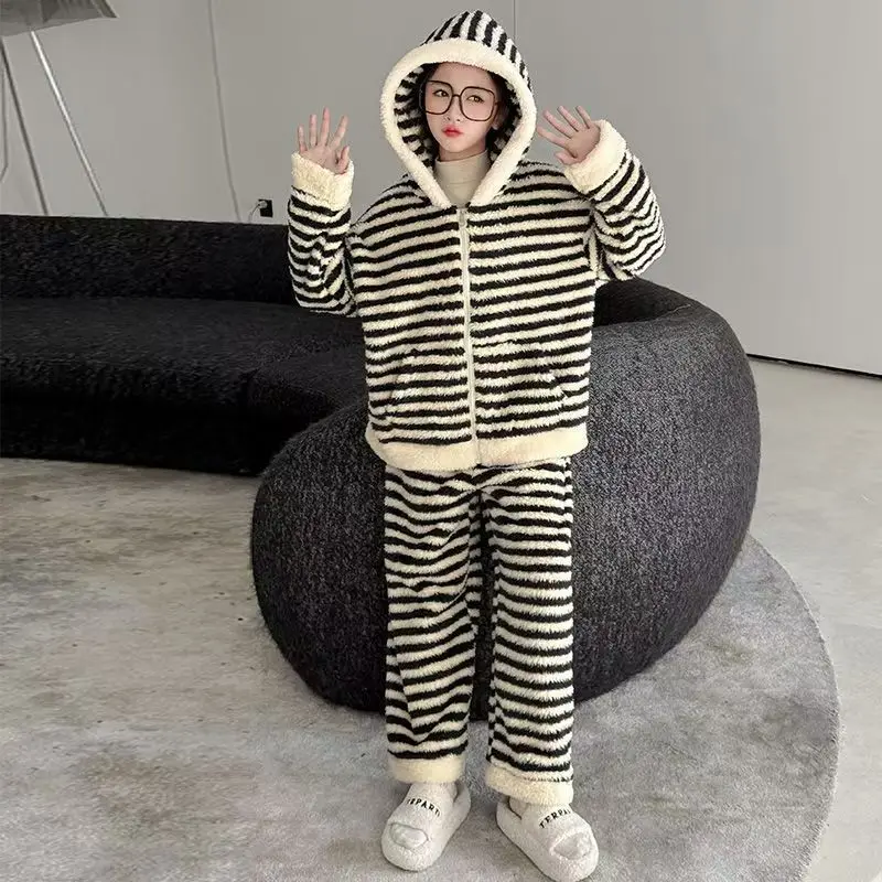 

Cozy Winter Kids Hooded Pajama Sets for Toddler Girls Thickened Flannel Sleepwear Sets 2025