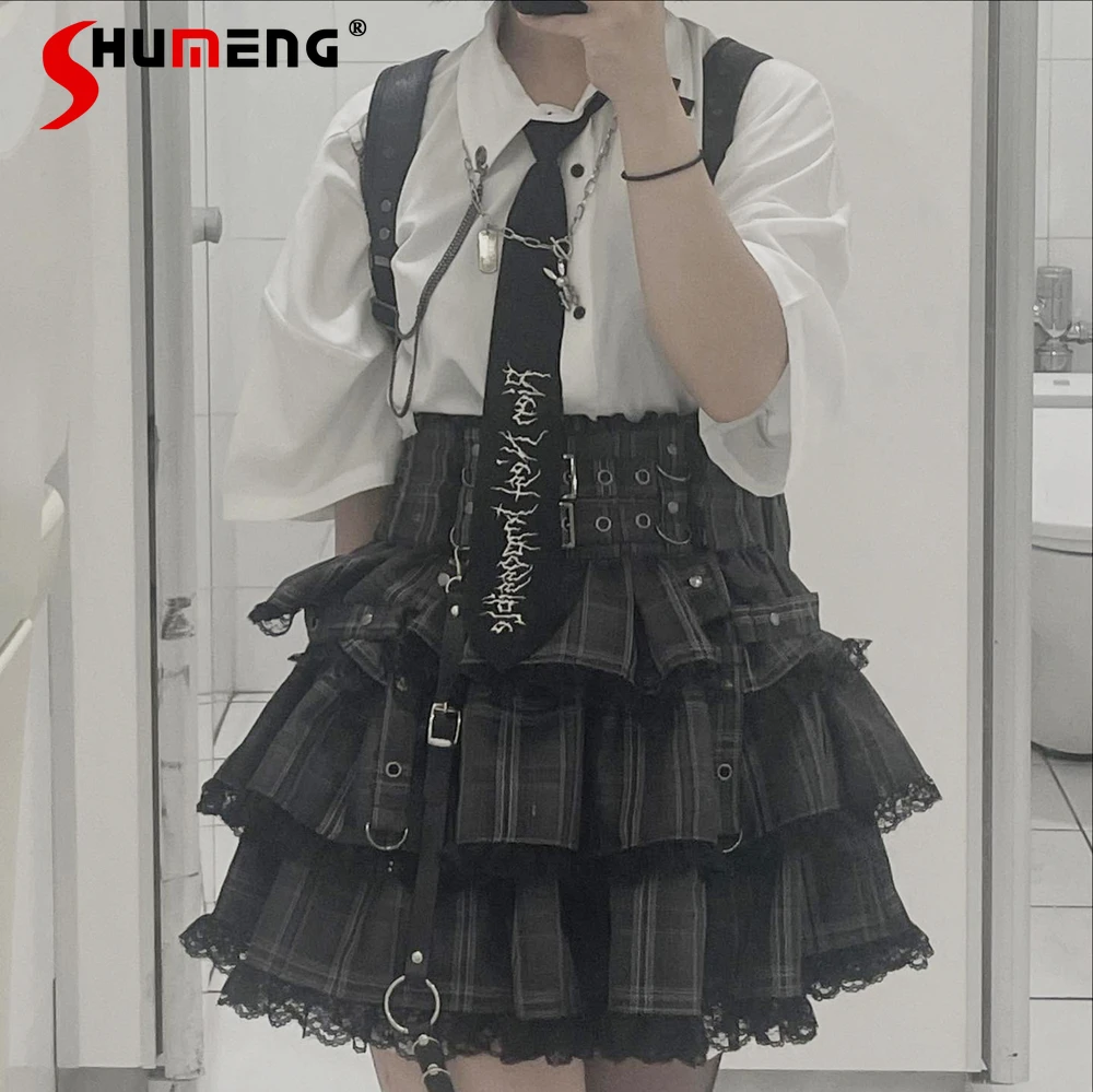 

Japanese Harajuku Mine Style Sweet Versatile Mini Skirts Heavy Industry Ruffles Lace Splicing High Waist Tiered Cake Skirt Women
