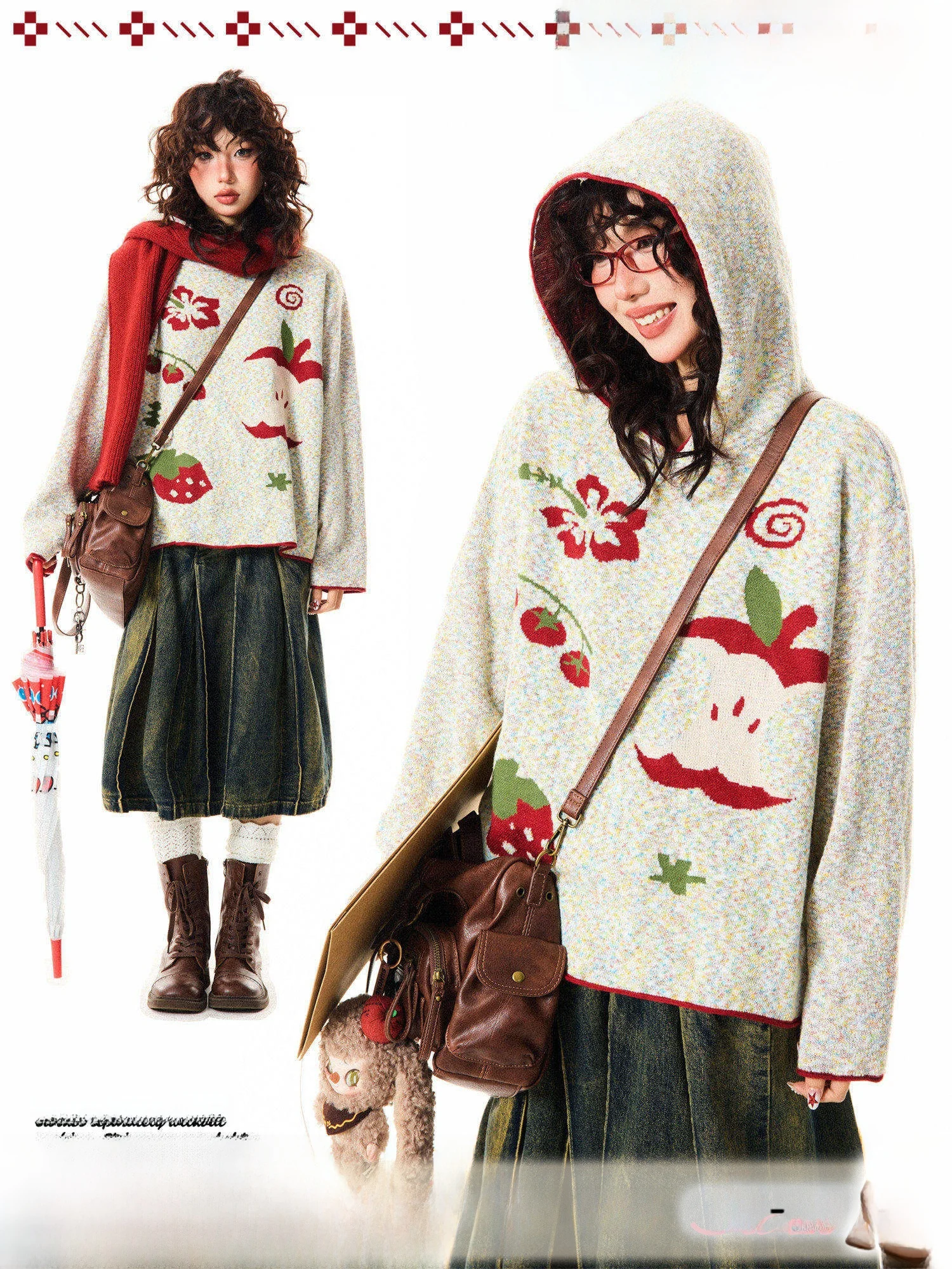 

Женский осенний свободный вязаный свитер-кардиган Young Stage Original Fun с узором из смешанных фруктов, в стиле Lazy Top, из полиэстера