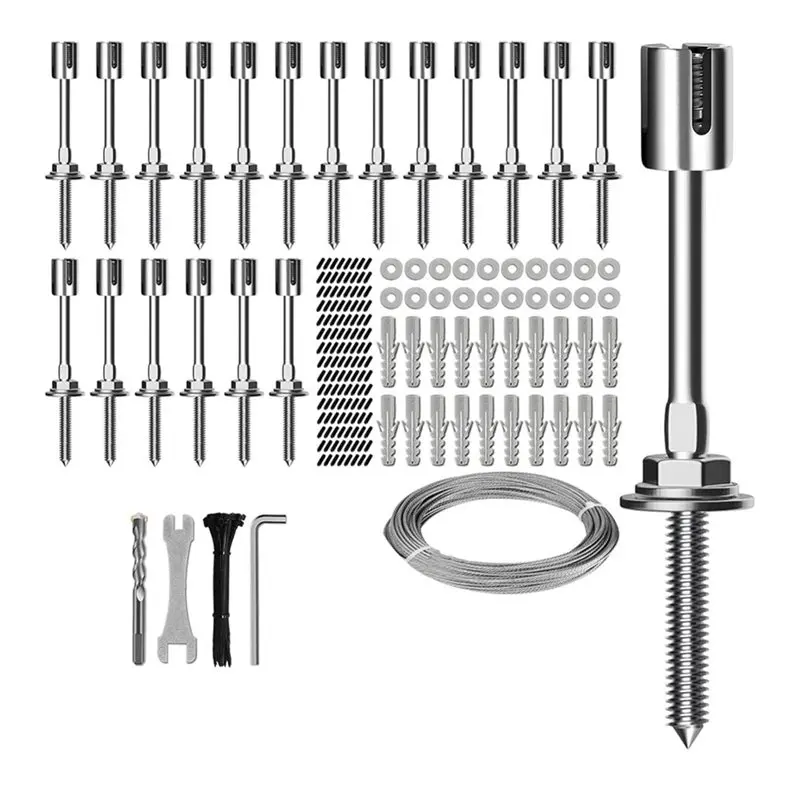 [NEWA64Z! Wall Wire Trellis Kit 20-Set For Climbing Plants Outdoor, Includes 5/64"(2Mm) X 98Ft Stainless Steel Cable