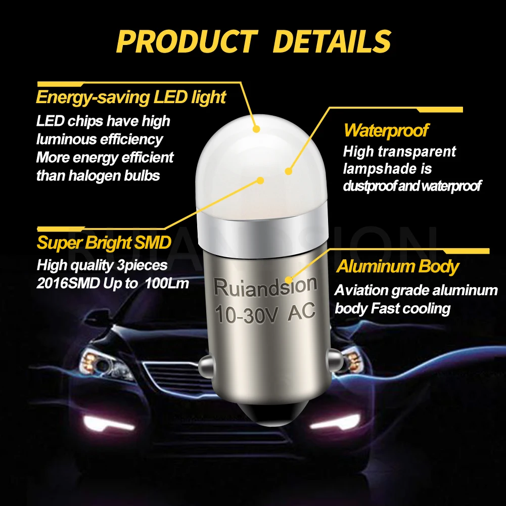 10Pcs BA9S LED Bulb 10-30V Fit 12V 24V For Car Dashboard Instrument Panel Lamp Replacement Gauges Indicator Light Super Bright - view 4