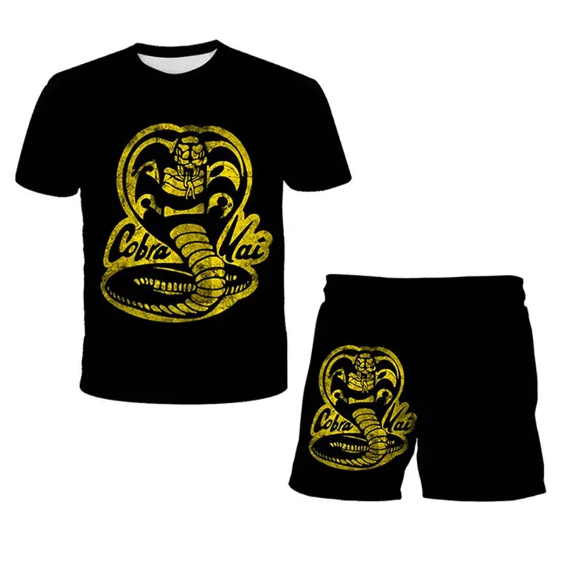 Summer Cobra Kai Tracksuit Children\'s Clothing Sets Suit For Boys Girls Short Sleeve Top+Shorts Boys Kids Outfits Sportswear