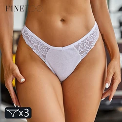 FINETOO 여성용 면 끈 팬티 레이스 비키니 언더팬츠 S-XL, G 스트링 속옷, 부드러운 티팬티 팬티, 여성 란제리, 세트당 3 개